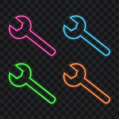 Wrench neon sign, colorful icons, vector illustration.
