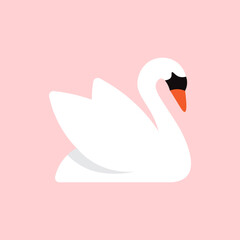 Fototapeta premium White swan, isolated on pink background, vector illustration.