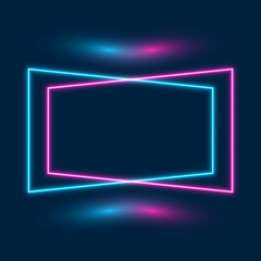 Neon geometric frame, blue and pink signboard, vector illustration.