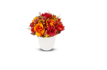 bouquet of flowers beautiful in a pot isolated on white background with clipping path