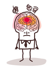 Cartoon Man with big Brain and Fever