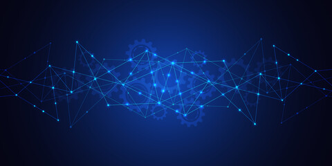 Fototapeta premium Abstract technology background with connecting dots and lines. Global network connection, digital technology and communication concept.
