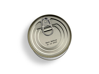 Tin can with print "best before 31.12.2023" 
