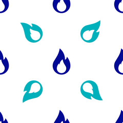 Blue Fire flame icon isolated seamless pattern on white background. Vector