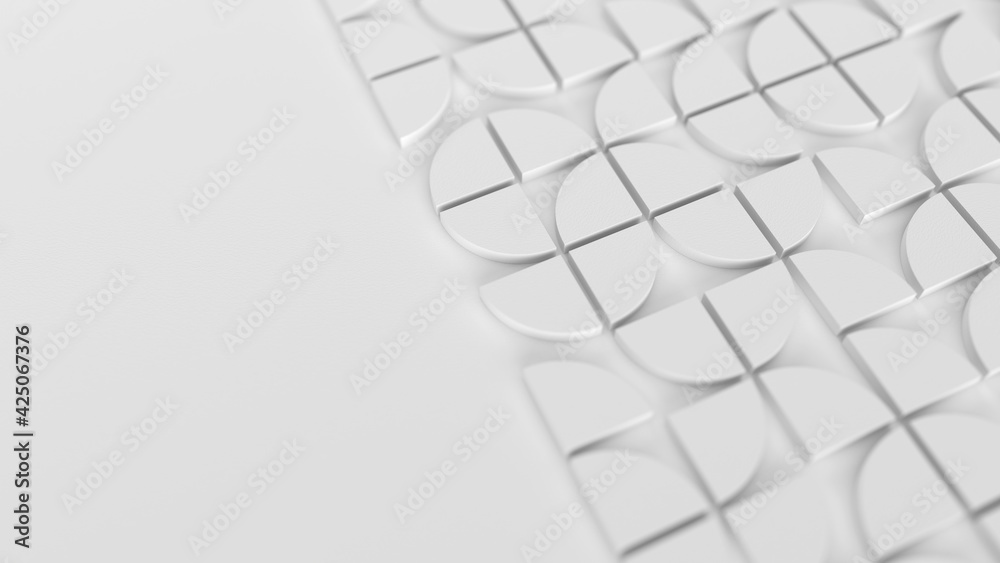 Poster modern white background with swiss styled semicircular 3d elements pattern. minimal light background