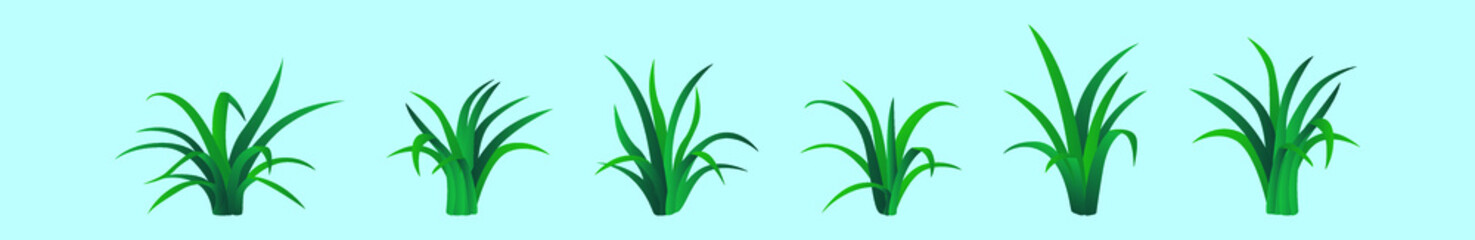 set of different grass cartoon design template with various models. vector illustration isolated on blue background