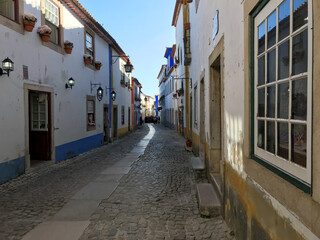 Óbidos, Portugal; 03 11 2019: White houses in the town of Óbidos..