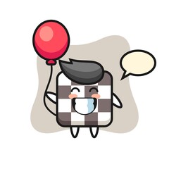 chess board mascot illustration is playing balloon