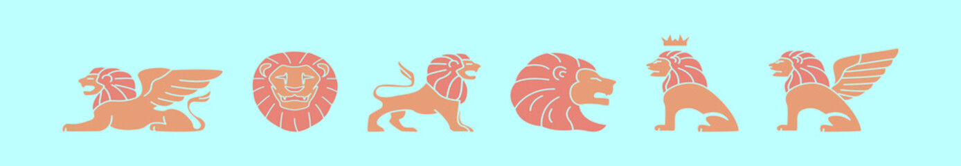 set of lion symbol cartoon icon design template with various models. vector illustration isolated on blue background