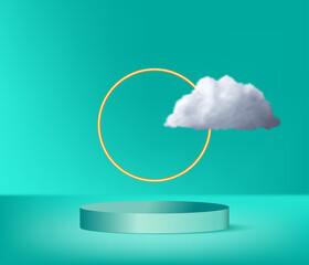 Modern Podium With Golden Cylindrical Shapes And White Cloud Vector
