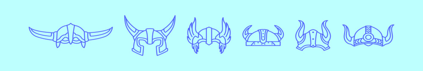 set of knight helmet cartoon icon design template with various models. vector illustration isolated on blue background