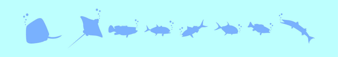 set of ocean animals cartoon icon design template with various models. vector illustration isolated on blue background