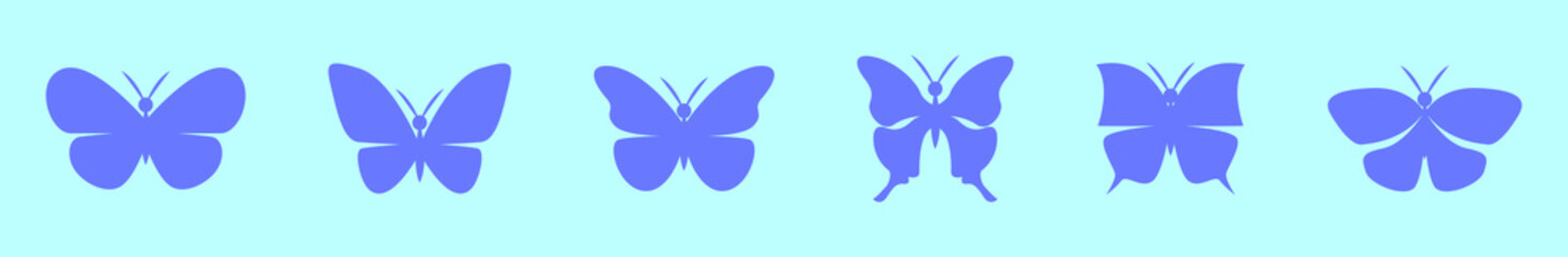 set of butterfly cartoon icon design template with various models. vector illustration isolated on blue background