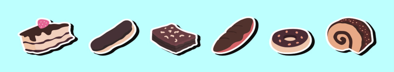 set of chocolate cake cartoon icon design template with various models. vector illustration isolated on blue background