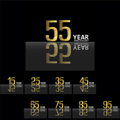 Set Year Anniversary Celebration Gold and Black Color Vector Template Design Illustration