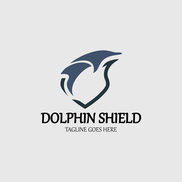 Dolphin shield logo design template. Vector illustration