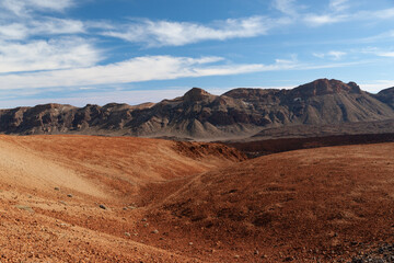 Fototapeta na wymiar Teide National Park, red soil, wide landcapes on Tenerife