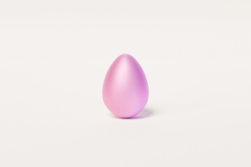 Pink colorful Easter egg on white background, spring April holidays card, 3d illustration render
