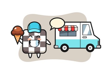 Mascot cartoon of chess board with ice cream truck