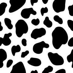 Seamless pattern cow skin. Can be used for fabrics, textiles, wrapping paper, tablecloths, curtain fabrics, clothing, packaging of milk and dairy products. Black and White Cow Print. Aesthetic pattern