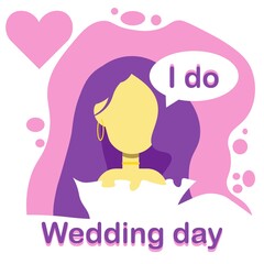 wedding day card invitation girl purple hair invitation