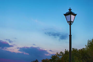 Lantern and blue evening sky. Blue hours