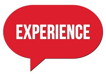 EXPERIENCE text written in a red speech bubble