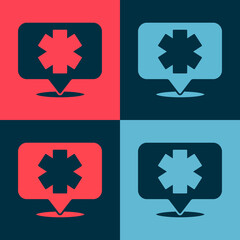 Pop art Medical symbol of the Emergency - Star of Life icon isolated on color background. Vector