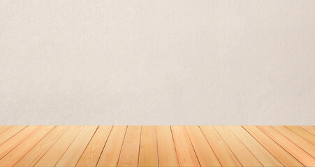 Wooden floor with white concrete wall background, Empty room background