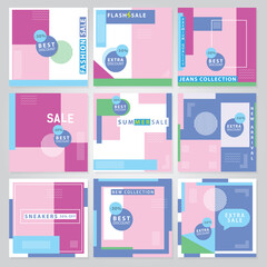 9 Slides modern promotion square web banner for social media. modern banner designs. Vector illustration