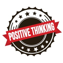 POSITIVE THINKING text on red brown ribbon stamp.