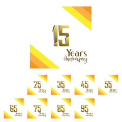 Set Year Anniversary Celebration Gold and White Background Color Vector Template Design Illustration