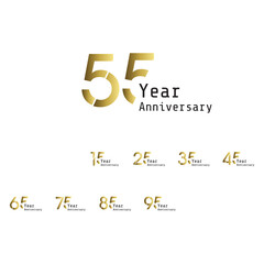 Set Year Anniversary Celebration Gold and White Background Color Vector Template Design Illustration