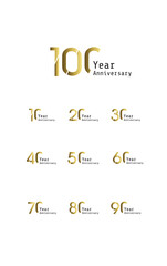 Set Year Anniversary Celebration Gold and White Background Color Vector Template Design Illustration