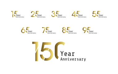 Set Year Anniversary Celebration Gold and White Background Color Vector Template Design Illustration