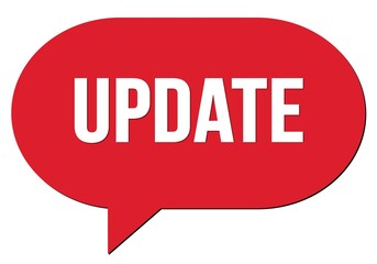 UPDATE text written in a red speech bubble
