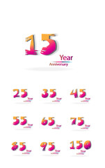 Set Year Anniversary Celebration Rainbow Color Vector Template Design Illustration