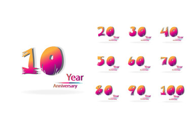 Set Year Anniversary Celebration Rainbow Color Vector Template Design Illustration