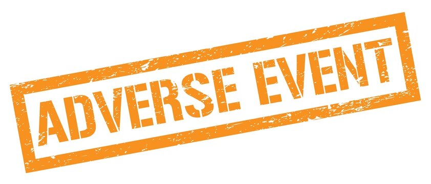 ADVERSE EVENT orange grungy rectangle stamp.