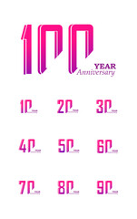 Set Year Anniversary Celebration Rainbow Color Vector Template Design Illustration