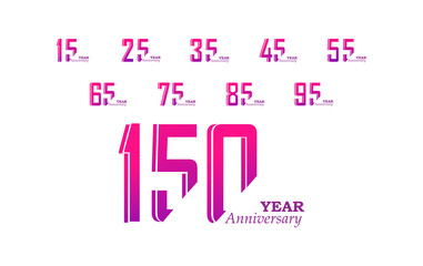 Set Year Anniversary Celebration Rainbow Color Vector Template Design Illustration