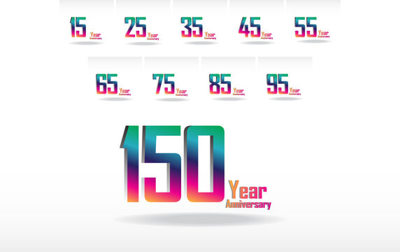 Set Year Anniversary Celebration Rainbow Color Vector Template Design Illustration