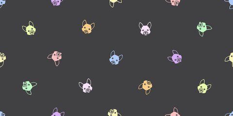 Dog seamless pattern, Colorful corgi on dark background.	