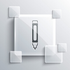 Grey Marker pen icon isolated on grey background. Square glass panels. Vector