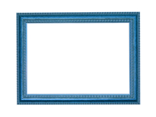 Blue wooden frame for paintings. Isolated on white