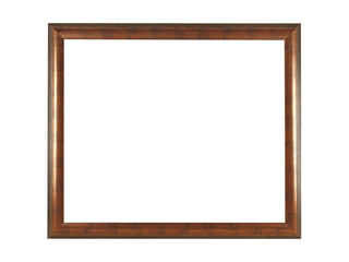 Brown wooden frame for paintings. Isolated on white