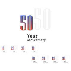 Set Year Anniversary Celebration Rainbow Color Vector Template Design Illustration