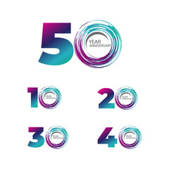 Set Year Anniversary Celebration Rainbow Color Vector Template Design Illustration