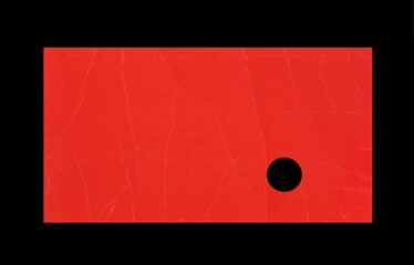 Abstract design of modern blank mockup of red torn cardboard with cracks  and circle on a black background close-up. 