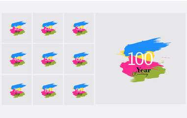 Set Year Anniversary Celebration Rainbow Color Vector Template Design Illustration